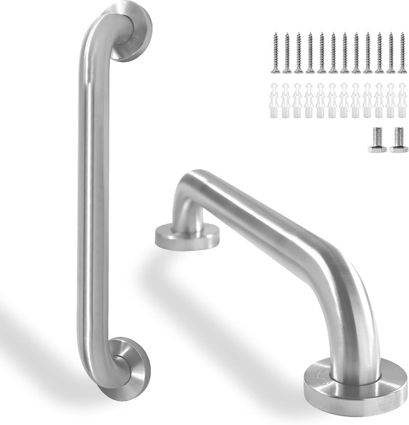 Rackickyer Shower Grab Bar, 2 Pack 16 Inch Brushed Nickel Bathroom Safety Bar, 1.25" Diameter 304 Stainless Steel Grab Bars for Bathtubs and Showers, Handicap Shower Grab Bar for Seniors Elderly - Image 1